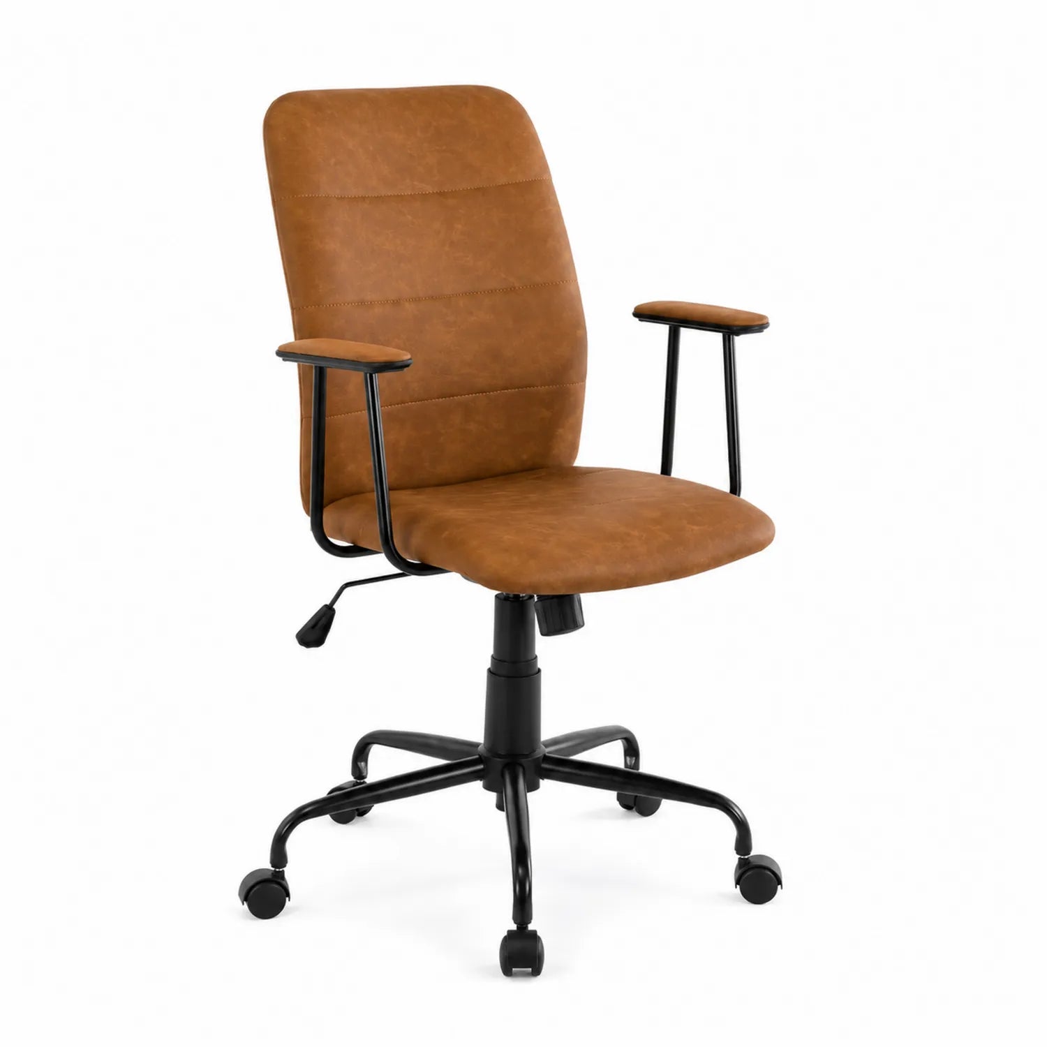 Sedia da ufficio in similpelle marrone con struttura in acciaio