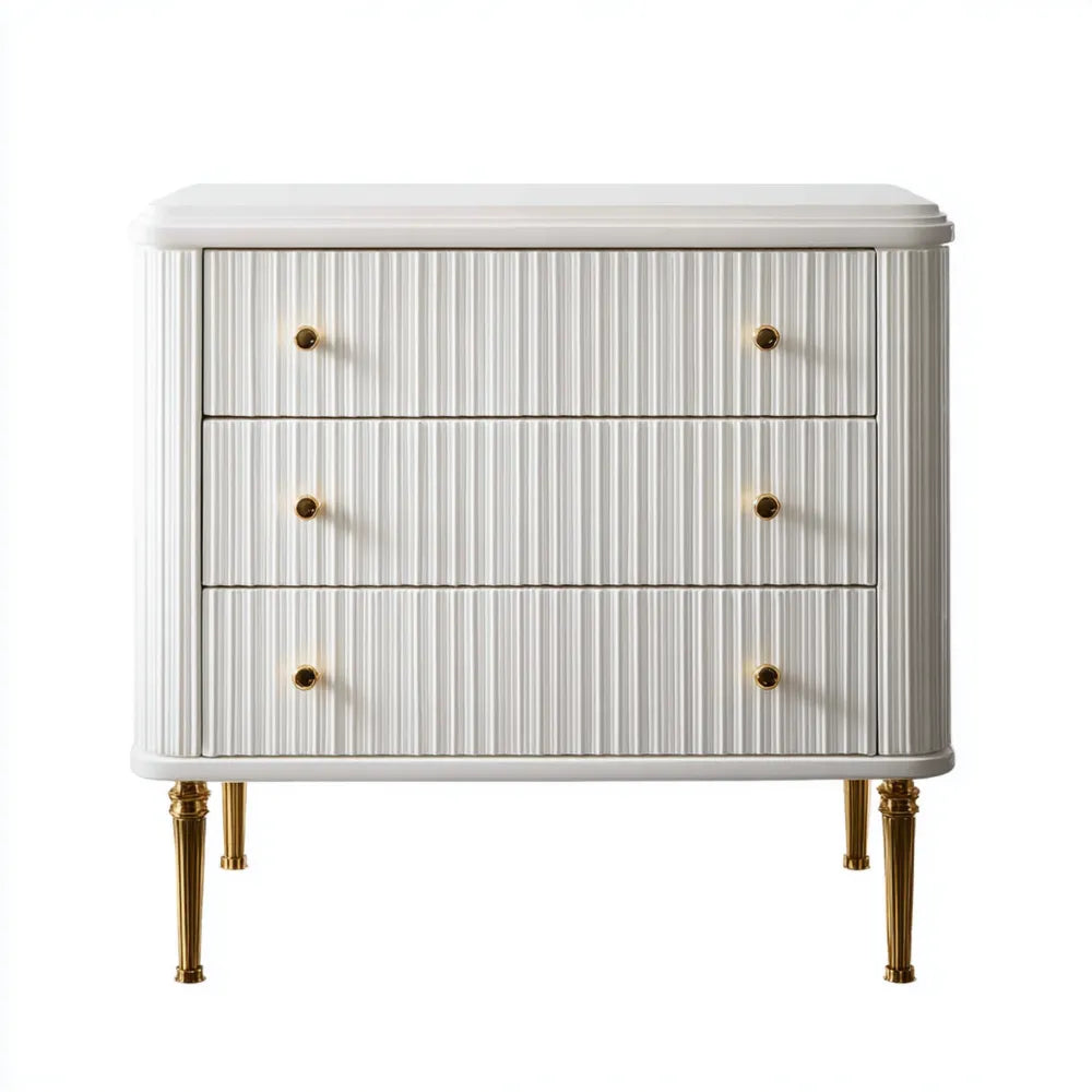 Chest of Drawers 90x45x85 cm - White with Gold Accents - 3 Drawers - Modern Style