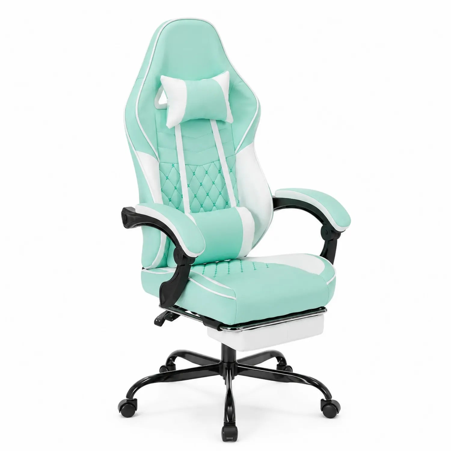 Sedia da gaming in pelle PU verde menta e bianco