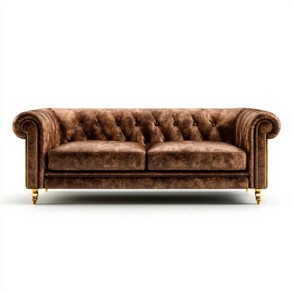 Chesterfield Sofa Vintage Leather 220x90x75 cm - Brown - Classic Design