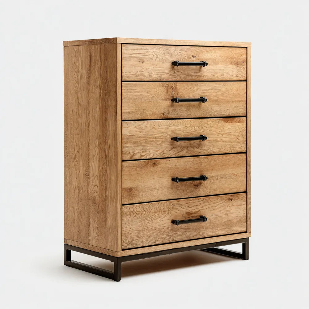 Chest of Drawers Oak Wood 80x40x120 cm - Natural Finish - Industrial Style