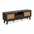 Mobile TV in legno e rattan intrecciato 150x40x55 cm Marrone