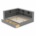 Letto Angolare con Mensole e Cassetti in Legno Grigio