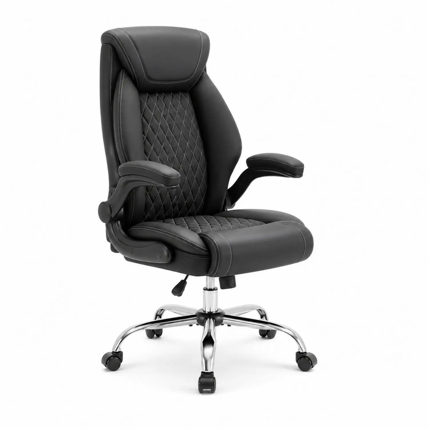 Sedia da ufficio in pelle sintetica nera con base cromata