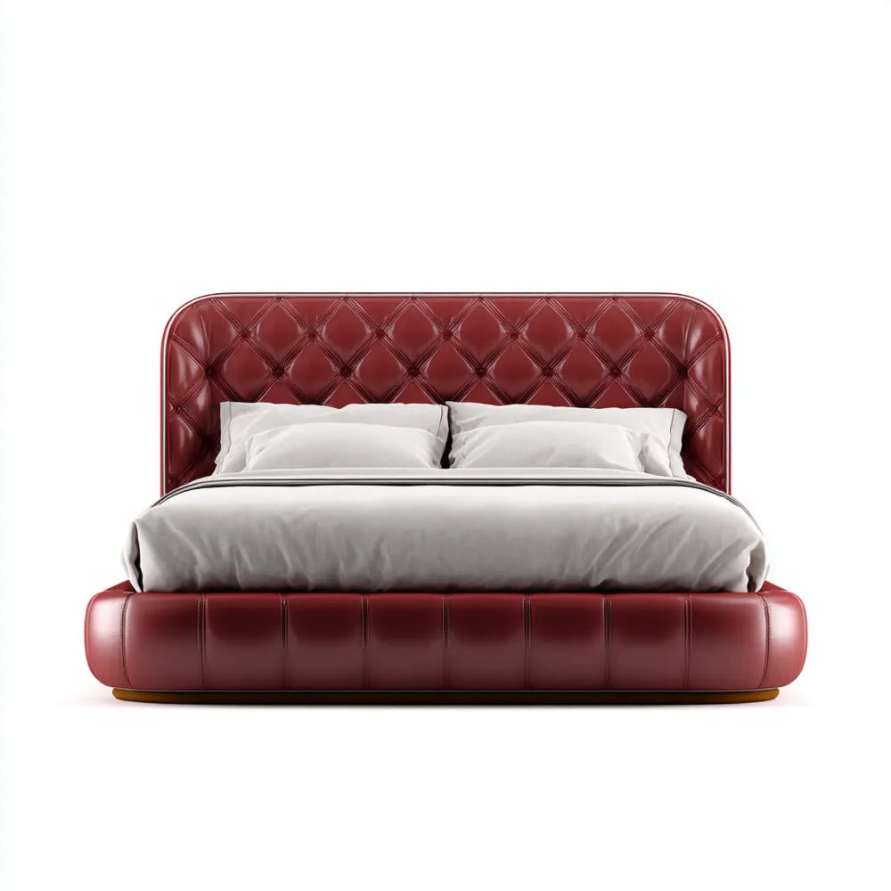 Double Bed Faux Leather Upholstered 200x160x110 cm – Burgundy – Contemporary Design