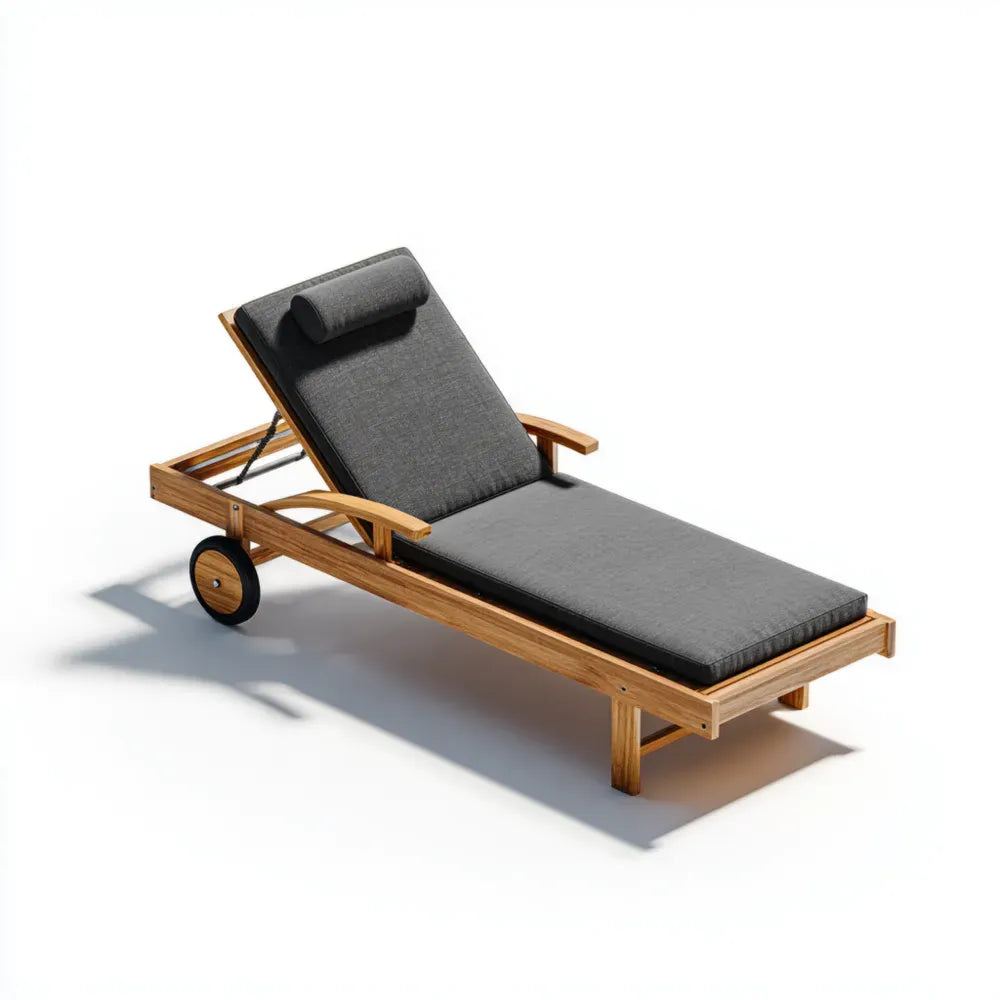 Outdoor Patio Recliner Wooden Frame 200x65x35 cm - Adjustable Sun Lounger with Cushions – Grey – Modern Design