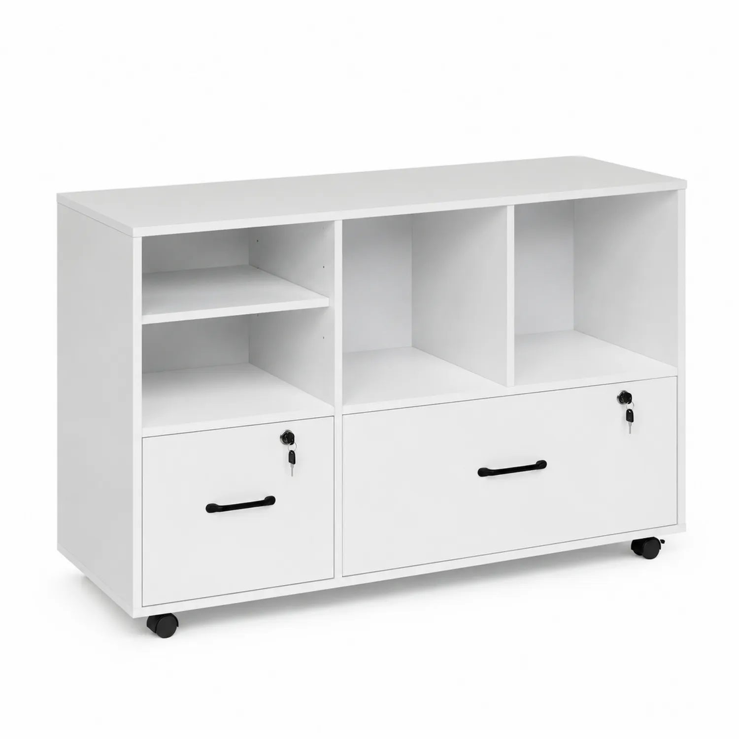 Mobile archivio in legno MDF con ruote e serratura, Bianco 120x40x80 cm