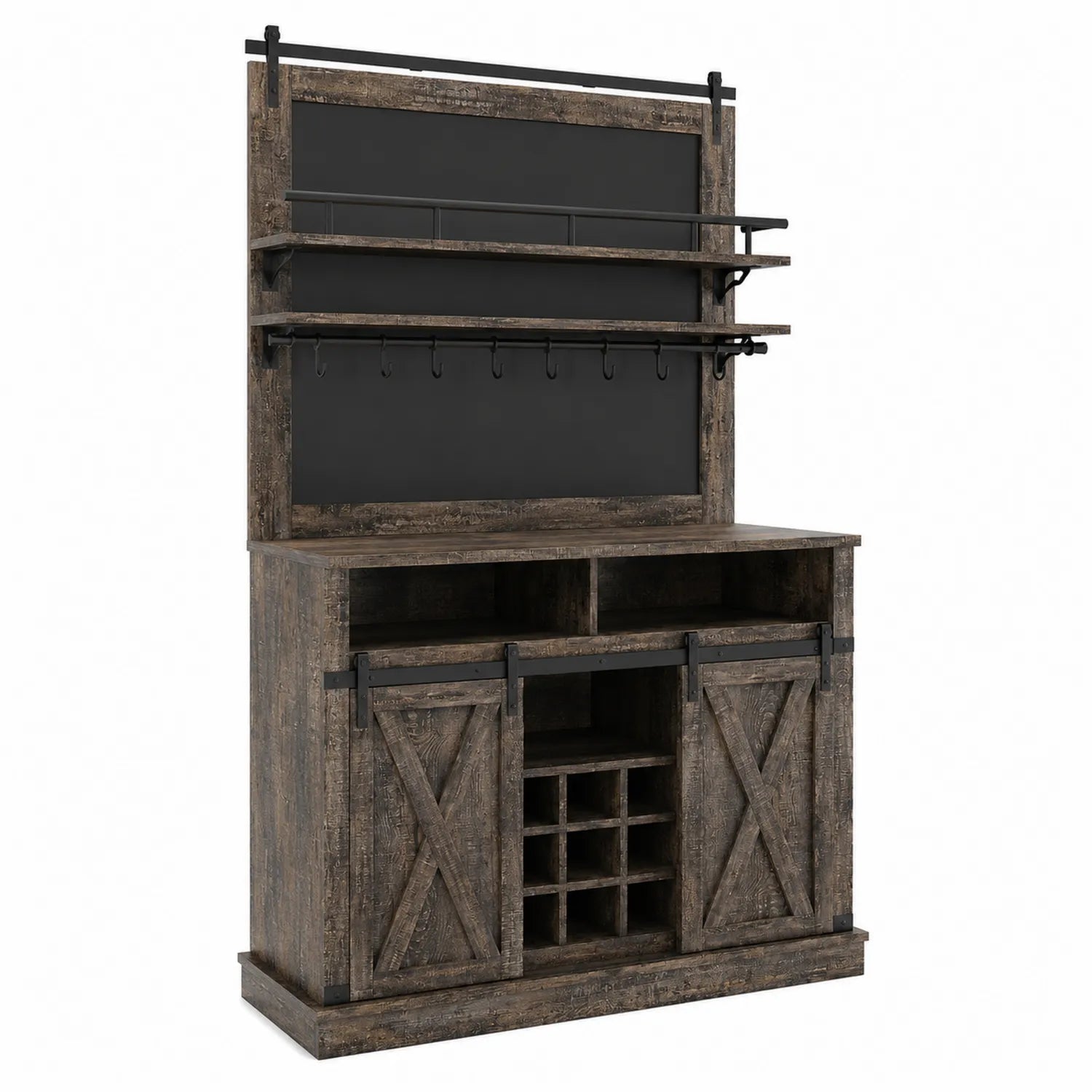 Buffet in Legno con Scaffali e Ante Scorrevoli