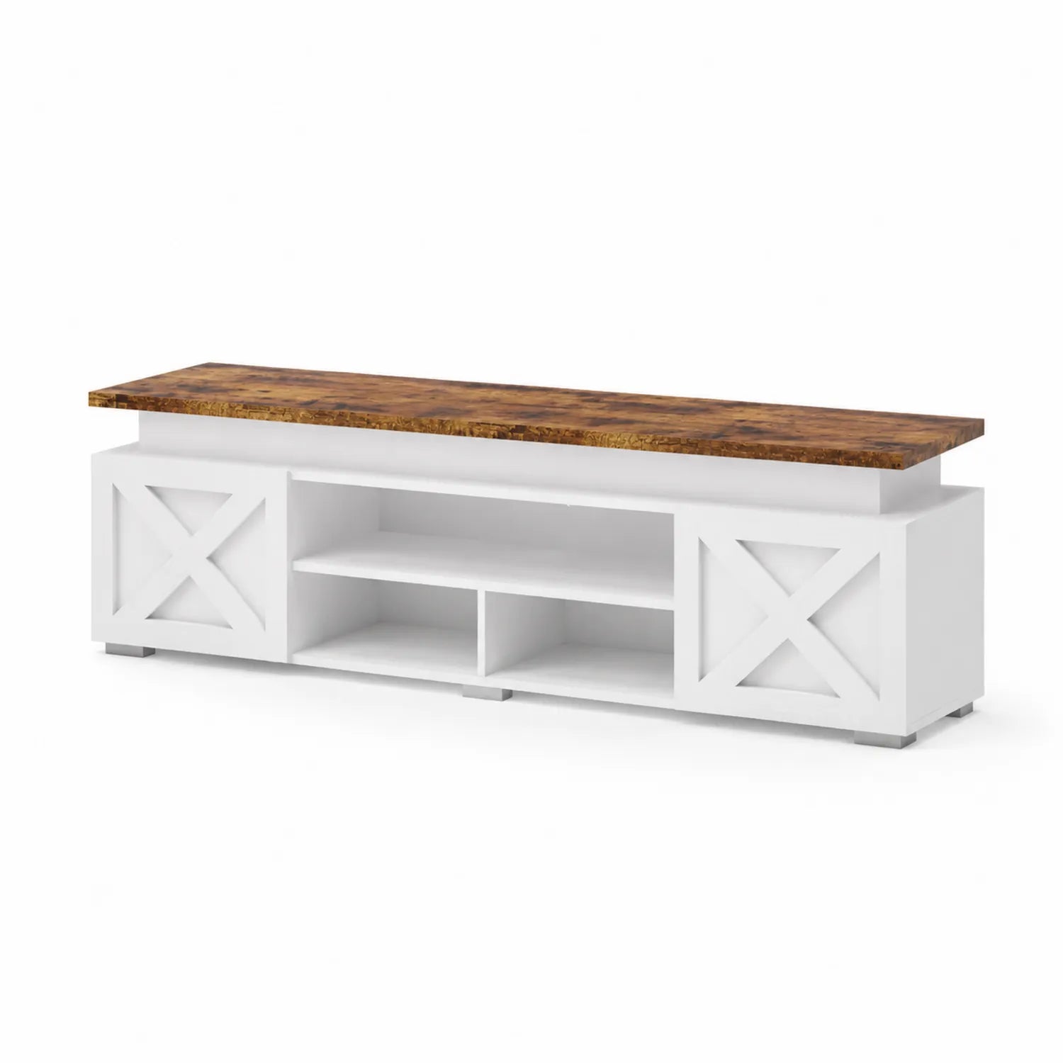 Mobile TV in MDF Bianco con Piano in Legno di Quercia