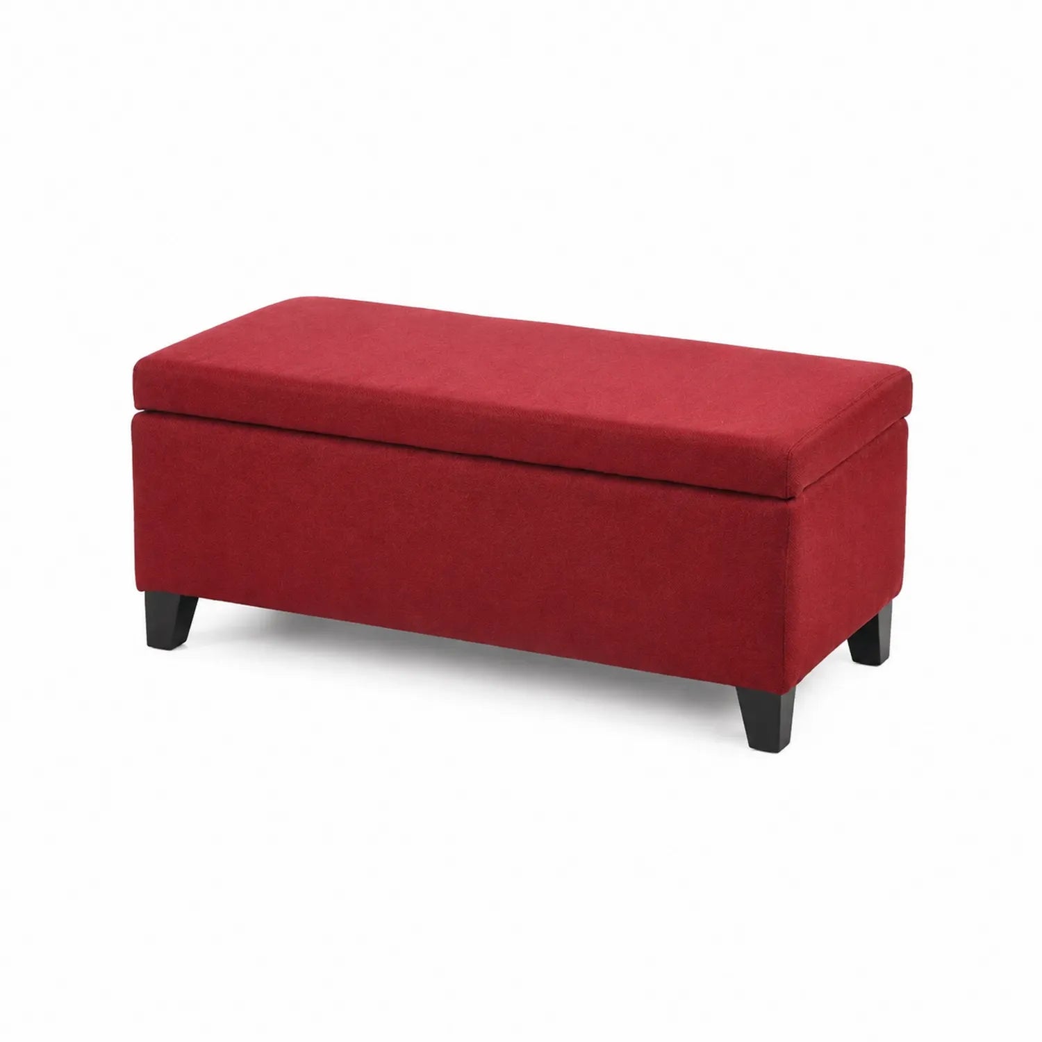 Panca contenitore in tessuto rosso con struttura in legno