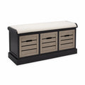 Panca contenitore in legno MDF con cuscino in lino 120x40x45 cm Nero e Beige