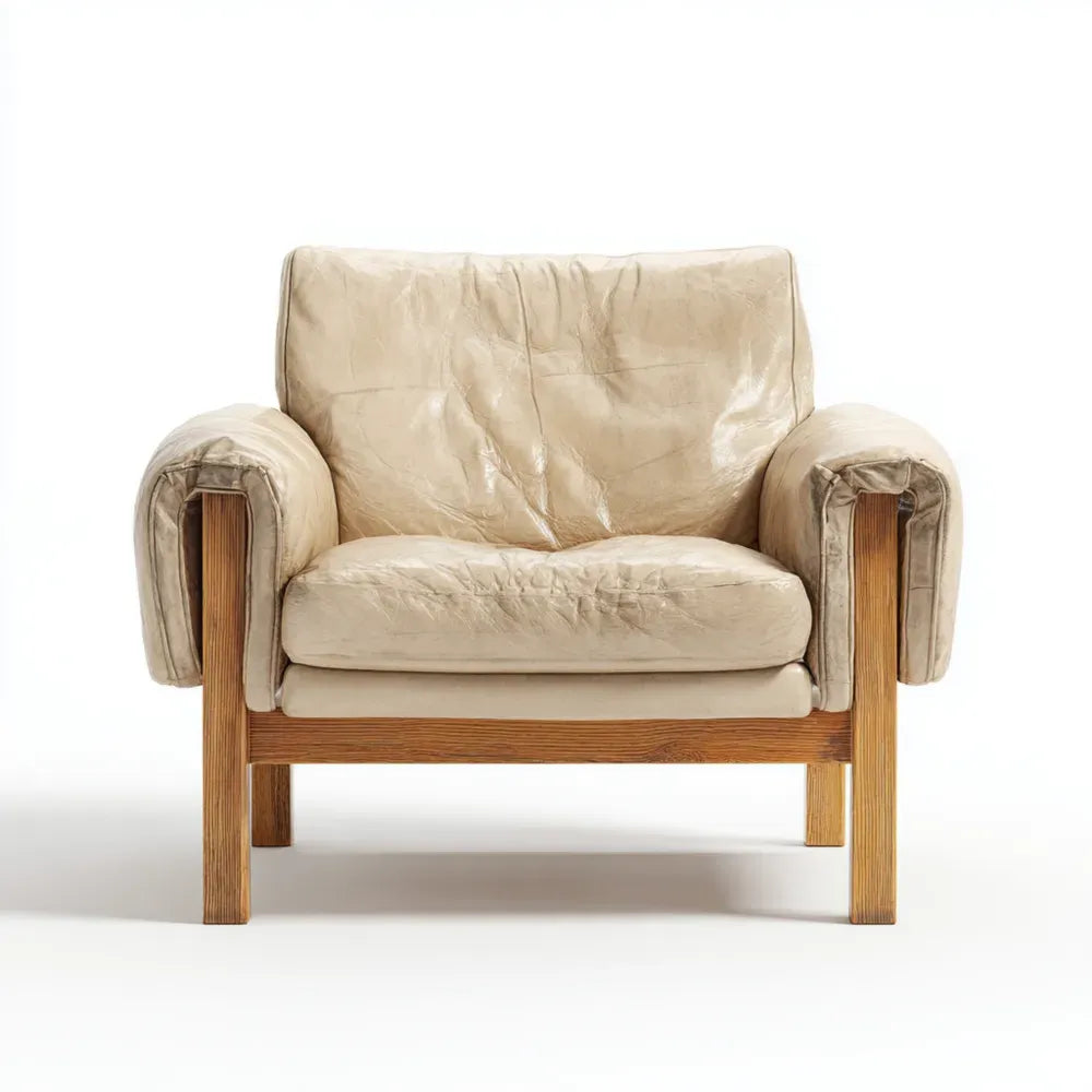 Armchair - Leather Upholstery 75x85x90 cm - Beige - Contemporary Design