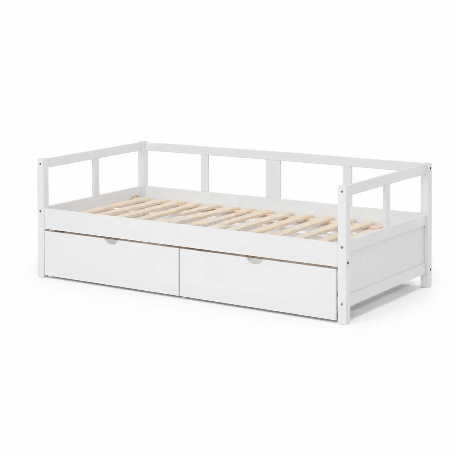 Letto singolo in legno bianco con cassetti 200x90 cm