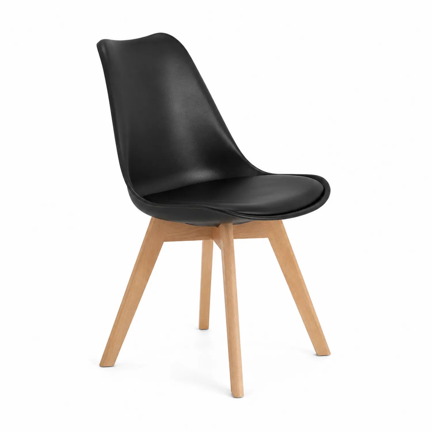 Sedia in plastica nera con gambe in legno di faggio