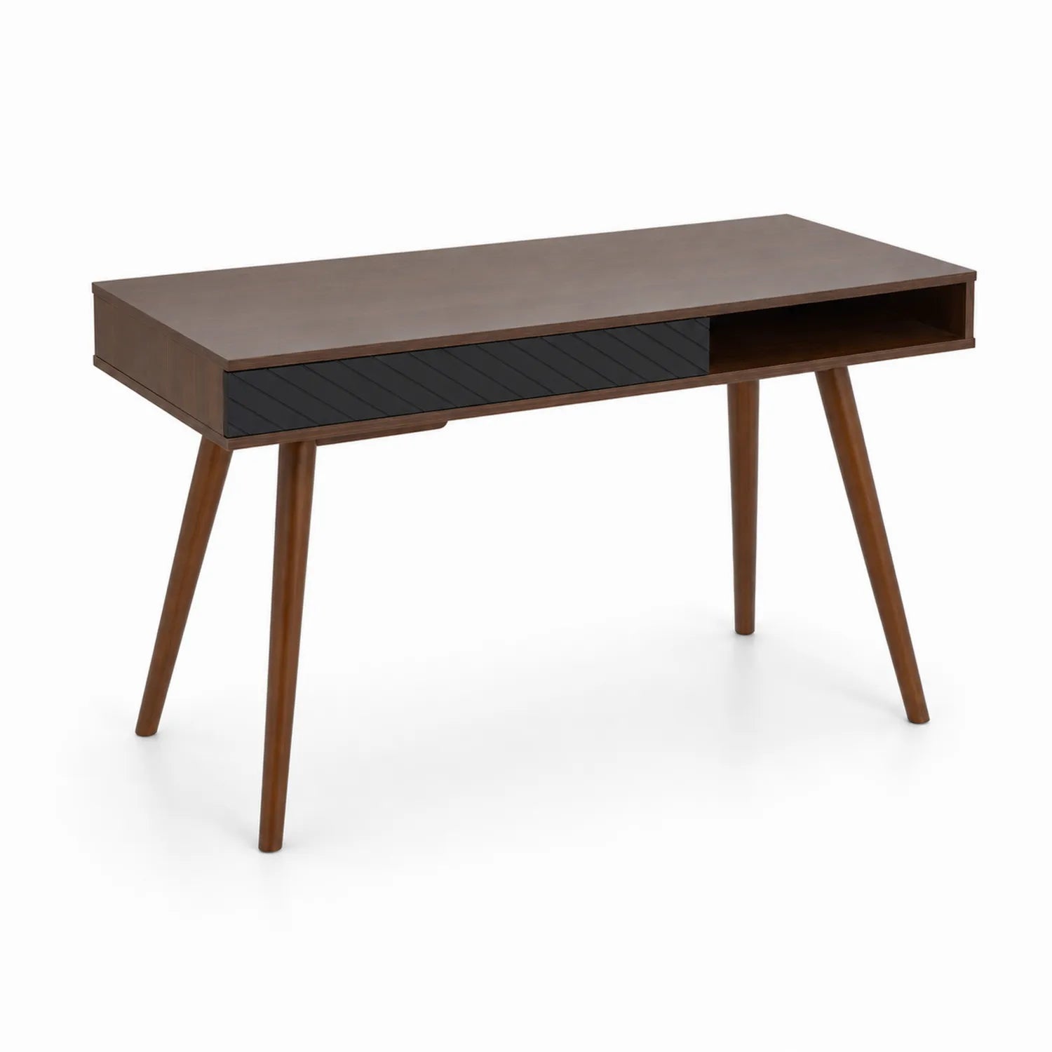 Scrivania in legno MDF con gambe affusolate e vano aperto