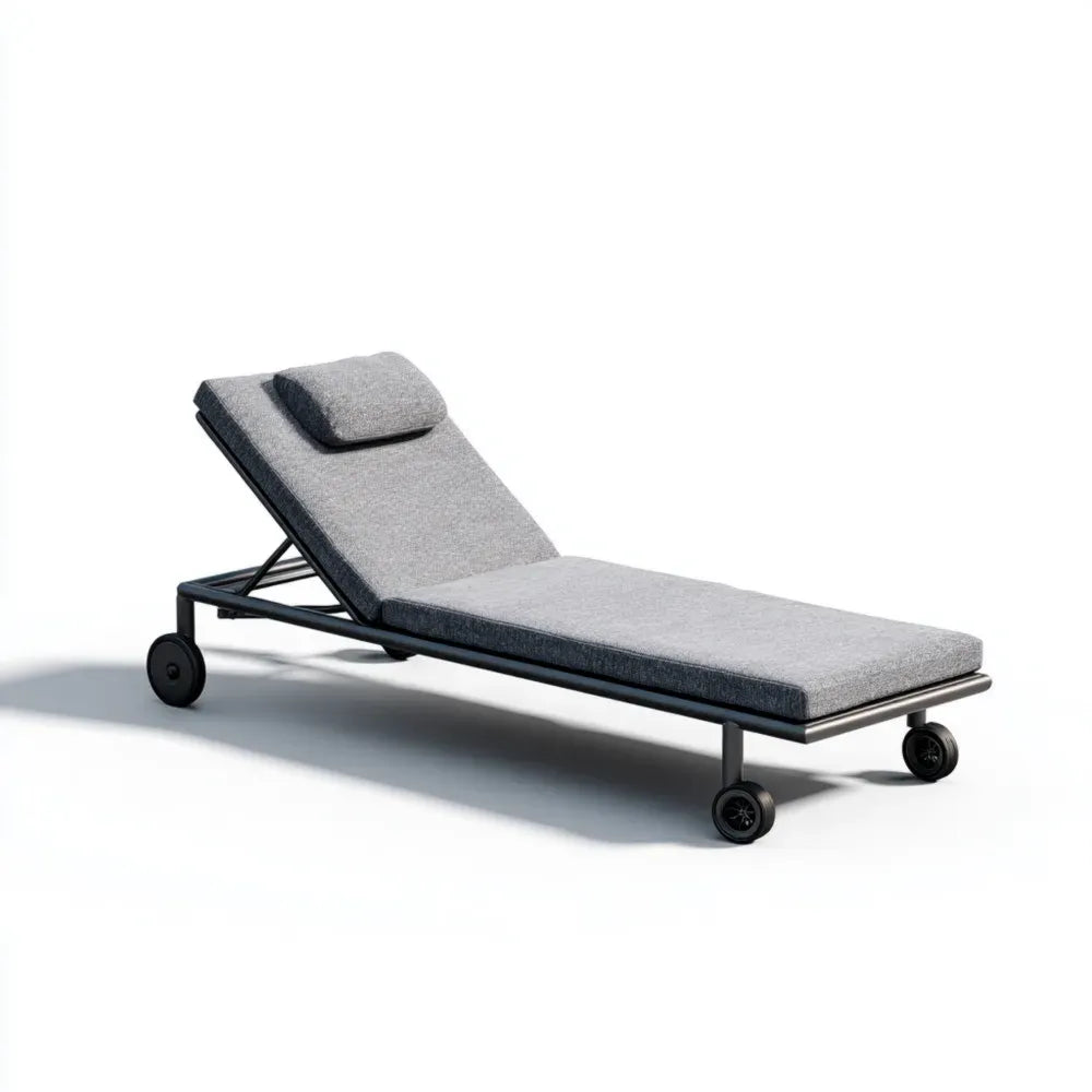 Outdoor Patio Recliner Metal Frame 200x65x30 cm - Grey - Adjustable Design