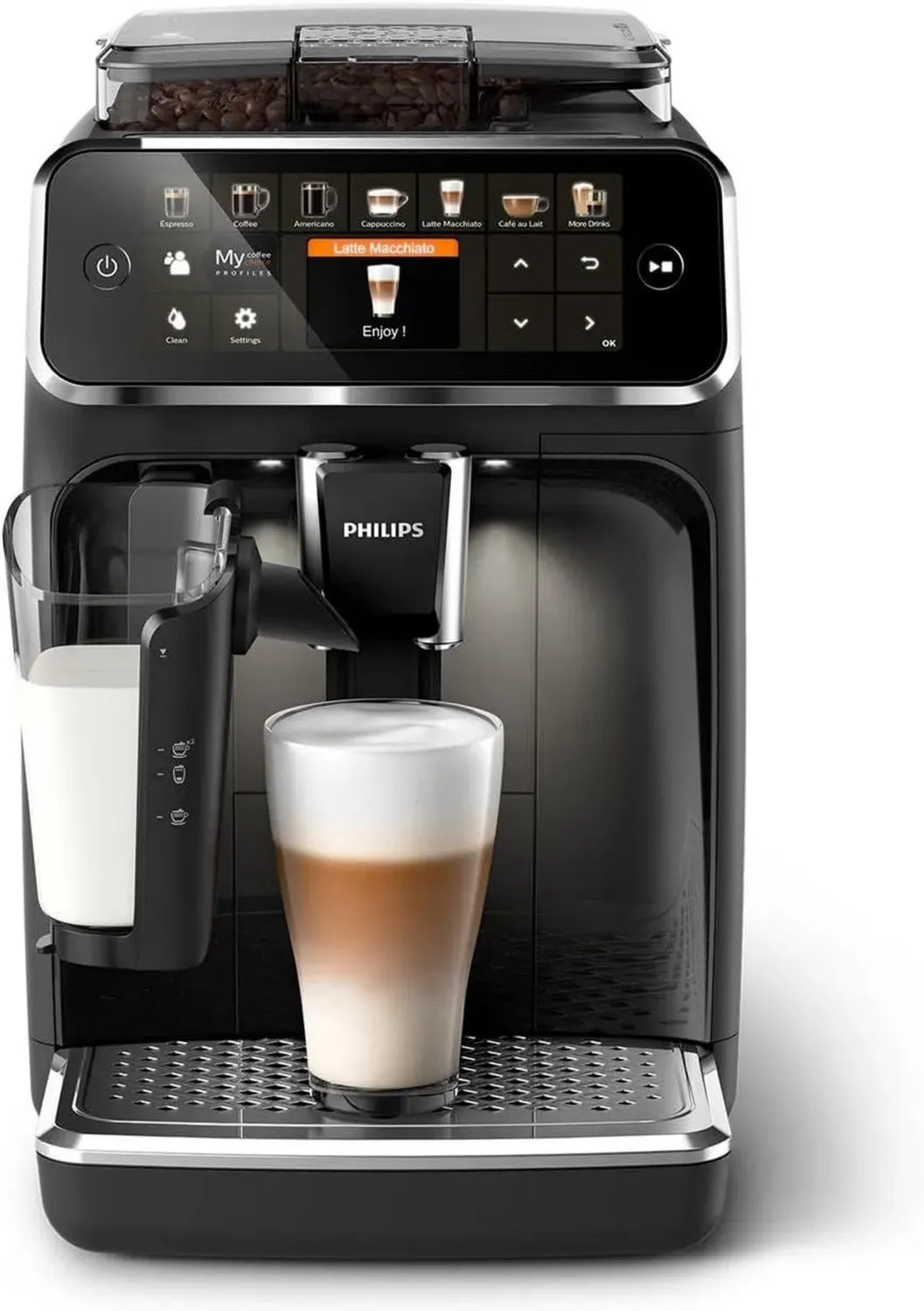 Macchina da Caffè Automatica Philips 5400 LatteGo, 12 Bevande, Display Touch, Nero