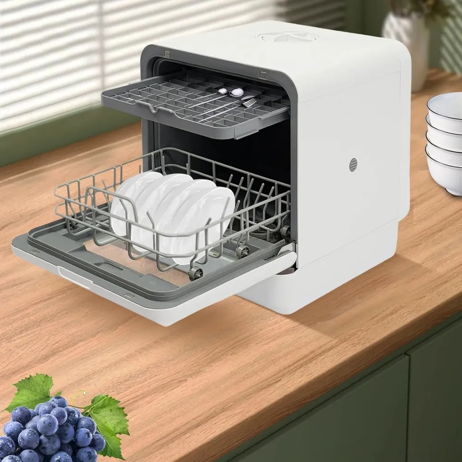 Lavastoviglie Compatta 6L 1100W, Igienizzante 72°C, 4 Programmi per Casa e Viaggio