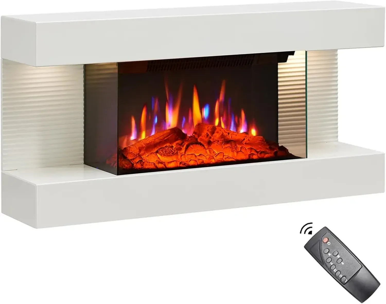 Camino Elettrico Atacama 82cm con Faretti e Telecomando, Riscaldatore 1,8kW, Colore Bianco