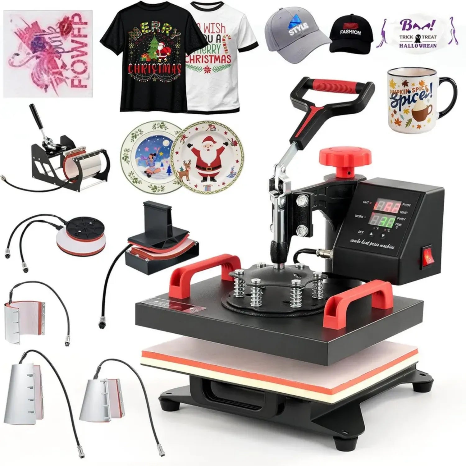 Macchina per Pressa a Caldo 8 in 1 CREWORKS con Piastra Oscillante a 360°, 30x25CM, Termo-stampa per Magliette, Cappelli e Tazze