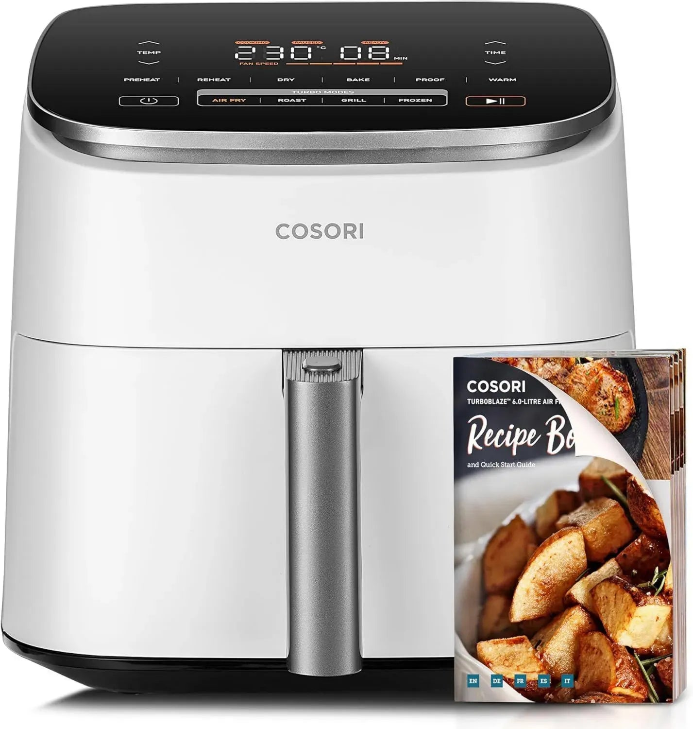 COSORI Friggitrice ad Aria 6L Turbo Blaze, Motore DC, 10 Programmi e 5 Velocità, 110 Ricette, 1725W, Bianco