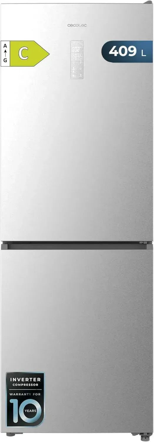 Cecotec Frigorifero Combinato 409L No Frost Inox, Altezza 185cm, Efficienza Energetica, Compressore Inverter Plus
