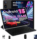 Tablet 10 Pollici Android 15, 30 GB RAM, 2TB Espandibili, FHD, Tastiera e Mouse Inclusi, Wi-Fi 5G, GPS, Octa-Core, USB-C, 6000 mAh, Fotocamera 8MP+5MP, Nero