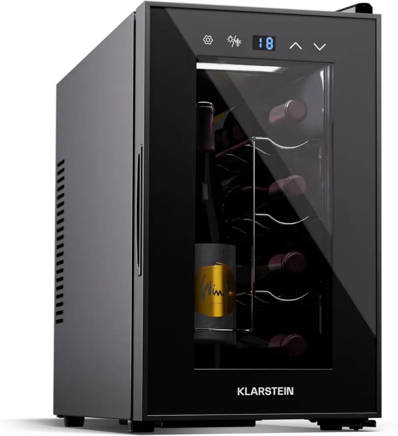 Cantinetta Frigo per Vino con Porta in Vetro, Mini Frigo Silenzioso Klarstein - Touch Control, 8 Bottiglie, 5-18°C