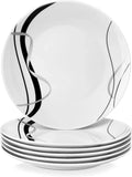 VEWEET Set Piatti Porcellana 6 Persone, Moderni e Sicuri per Lavastoviglie e Microonde, 27,4 cm, Decorazione Linee Nere e Argento