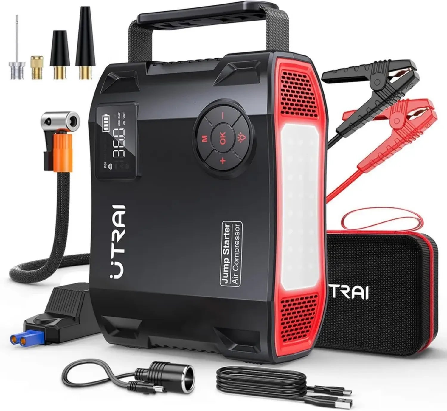 Avviatore Emergenza Auto 8000A 27000mAh con Compressore e LED