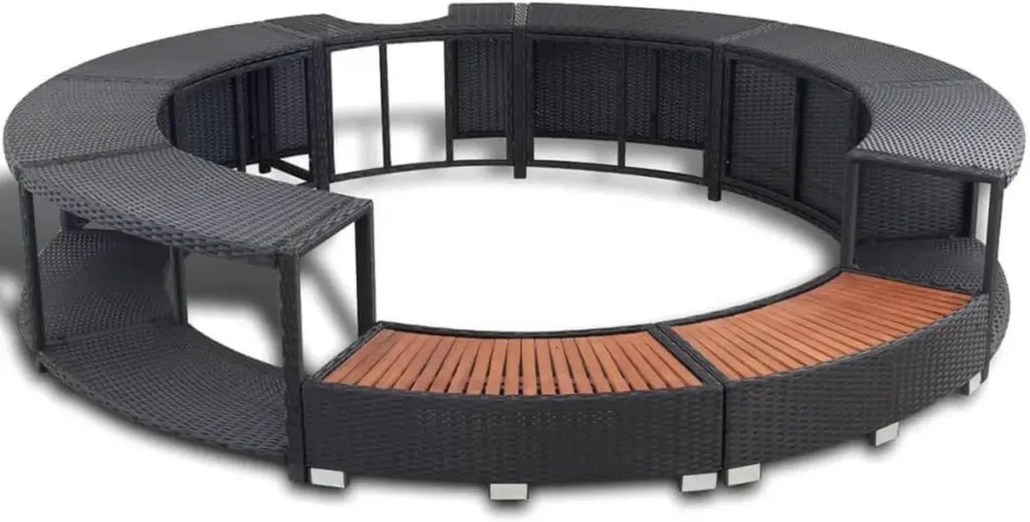 Rivestimento per Vasca Idromassaggio Rotonda in Rattan Sintetico Nero