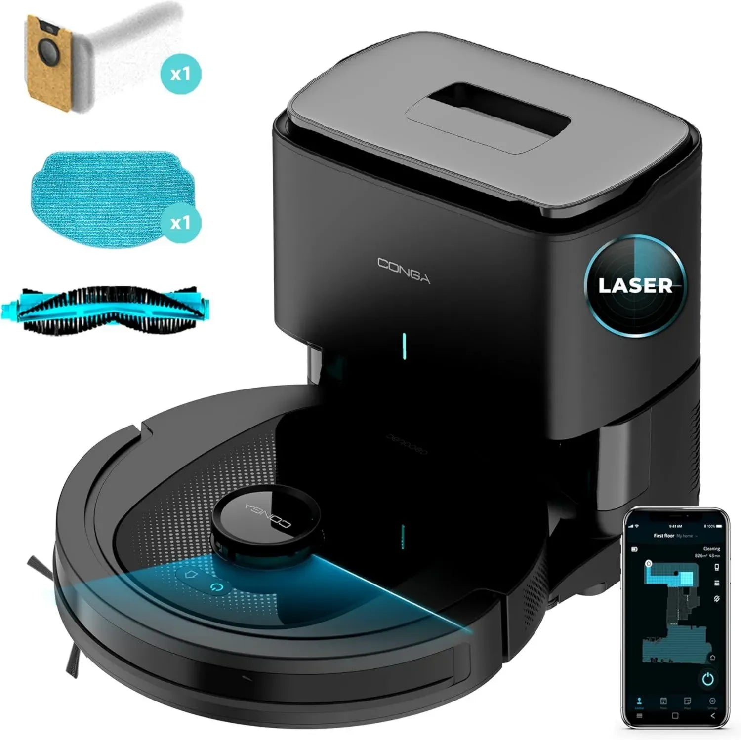 Robot Aspirapolvere Cecotec Conga 7490: Potenza 4000 Pa, 120 Minuti di Autonomia, Navigazione Laser e Base Auto-svuotante, Pulizia Multifunzionale, Compatibile con App
