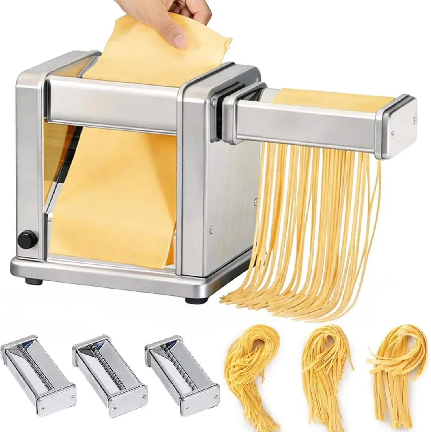 Macchina per Pasta Elettrica in Acciaio con Lame Intercambiabili per Spaghetti e Fettuccine