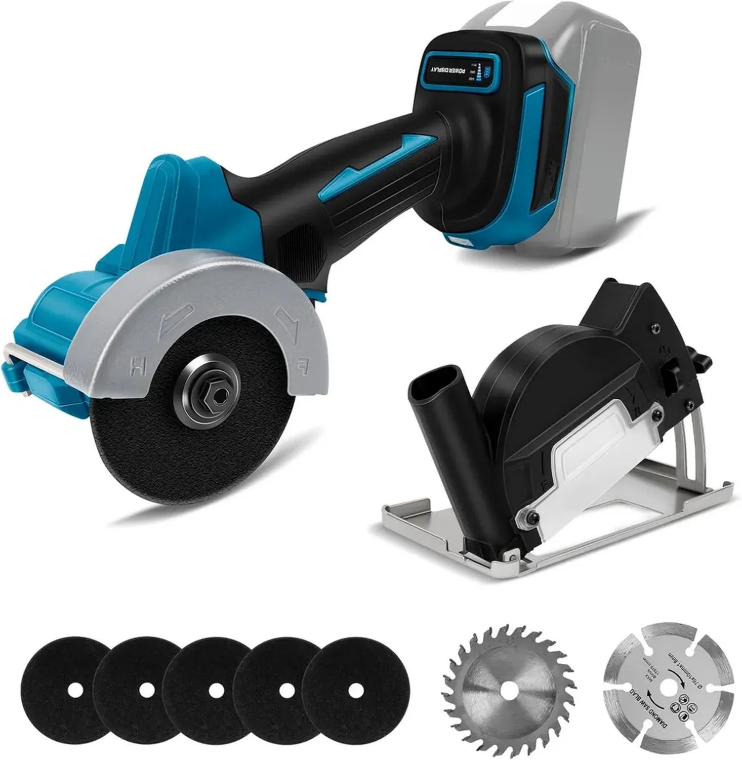 Smerigliatrice angolare a batteria 18V compatibile Makita, 76mm 20000 giri/min senza spazzole, include 5 dischi abrasivi e 2 da taglio, con parapolvere (batteria non inclusa)