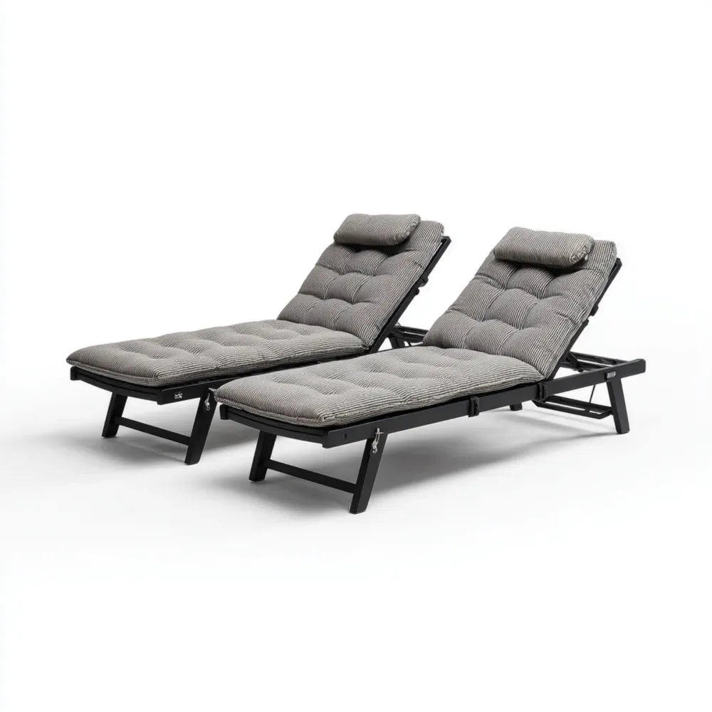 Patio Recliner Set with Cushions – Steel Frame 200x65x35 cm – Dark Gray – Adjustable