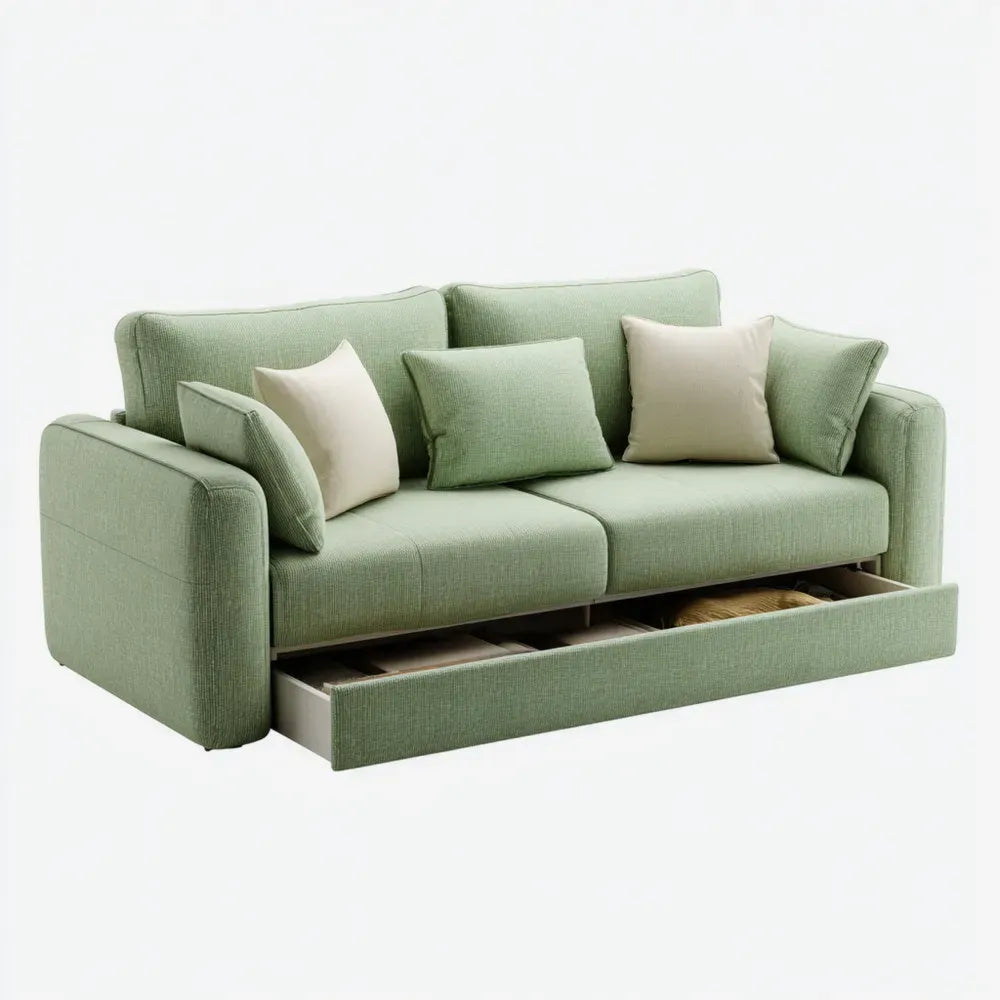Contemporary Sofa Set with Storage Drawers 200x90x85 cm - Light Green Fabric Upholstery