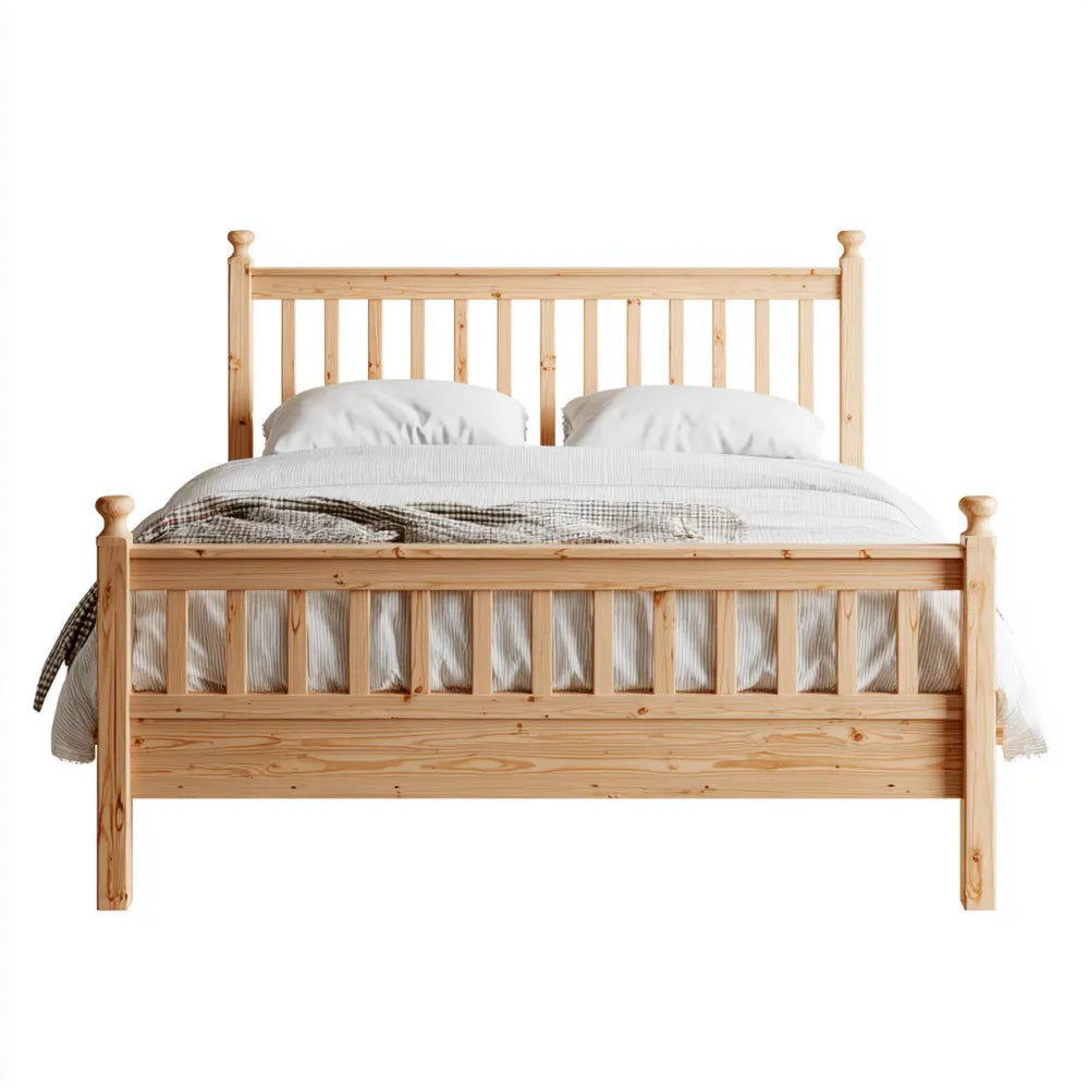 Double Bed Solid Wood 200x160x100 cm - Natural Finish - Classic Design