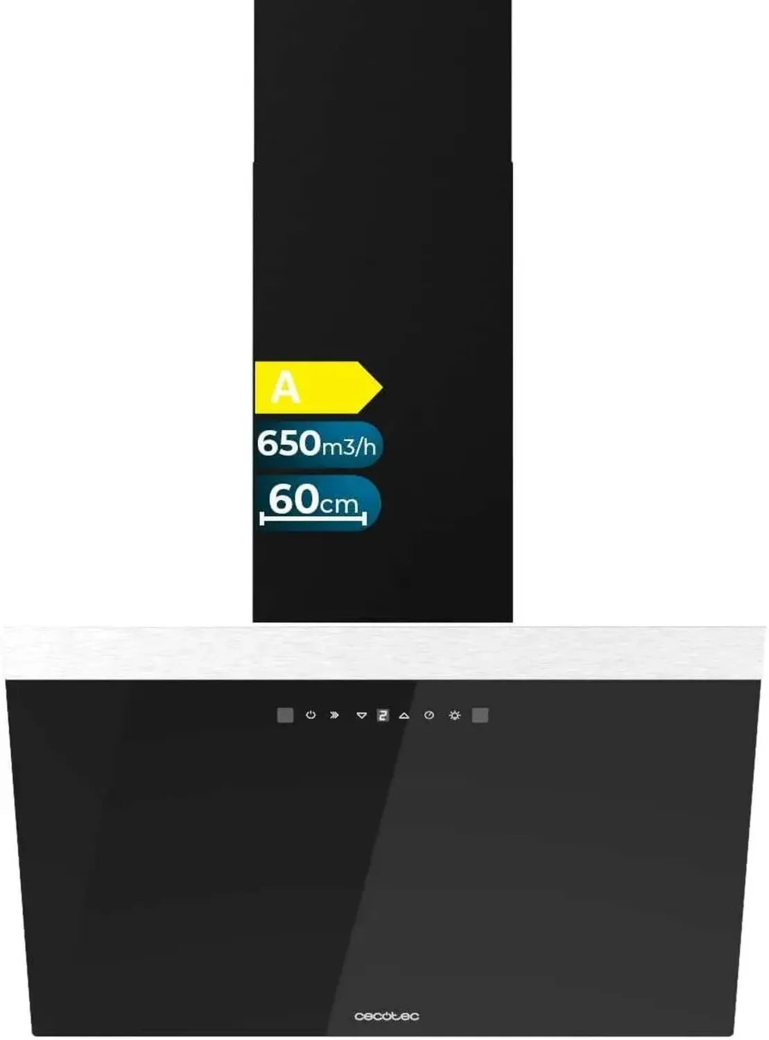 Cappa Aspirante 60cm Cecotec Flux DT 606500, Vetro Nero, 165W, 3 Livelli, 650 m³/h