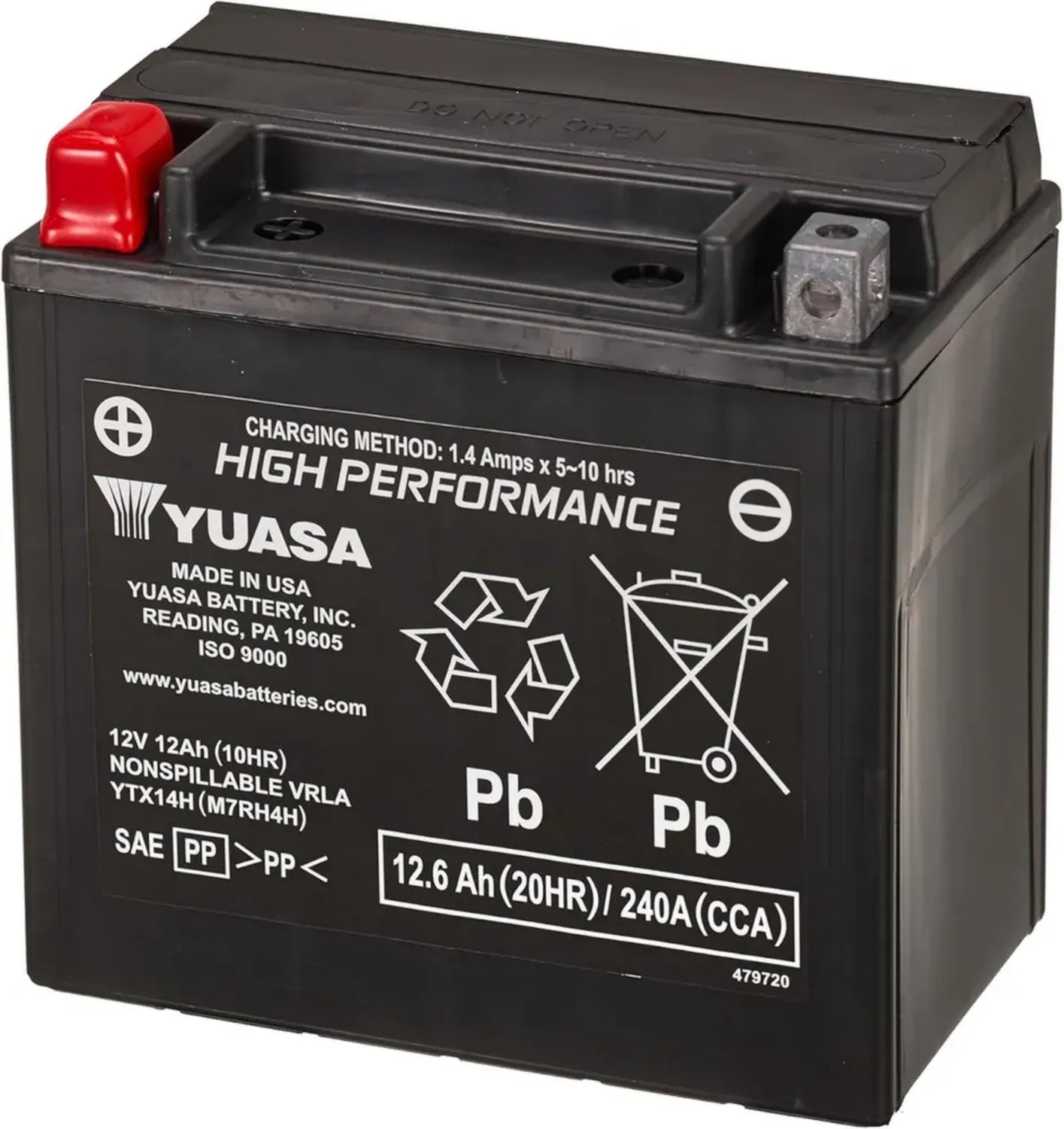 Batteria Moto 12V Yuasa YTX14H AGM ad Alte Prestazioni, Nero, Senza Manutenzione