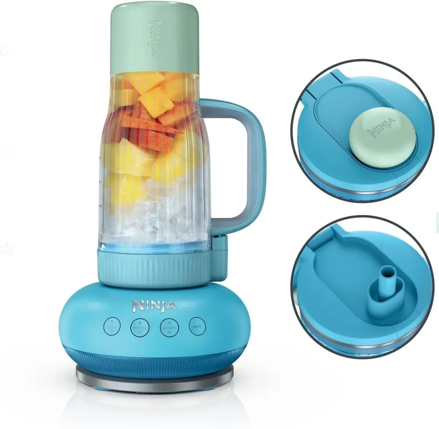 Frullatore Compatto Ninja BlendBoss con Bicchiere da Viaggio, 3 Modalità Automatiche, Colore Azzurro