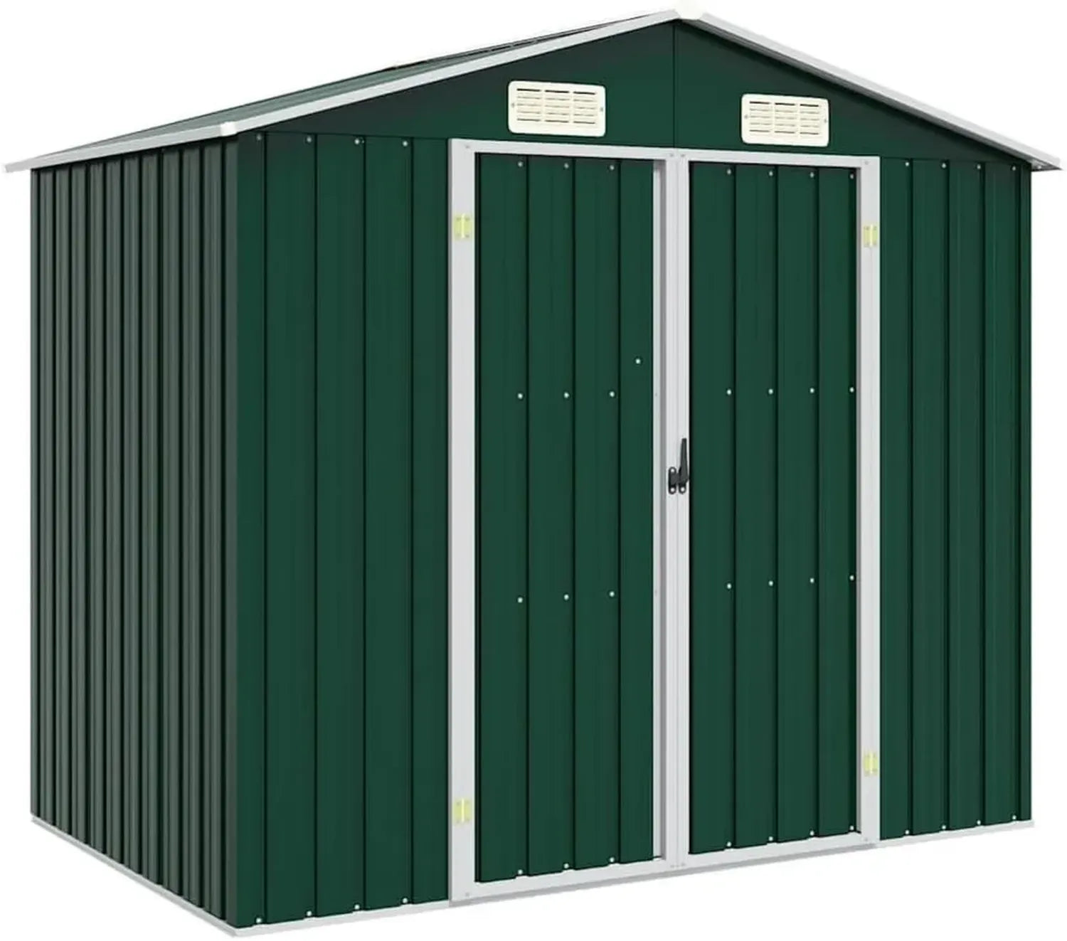 Capanno da Giardino in Acciaio Zincato Verde con Doppie Porte e Ventilazione, 205x129x183 cm