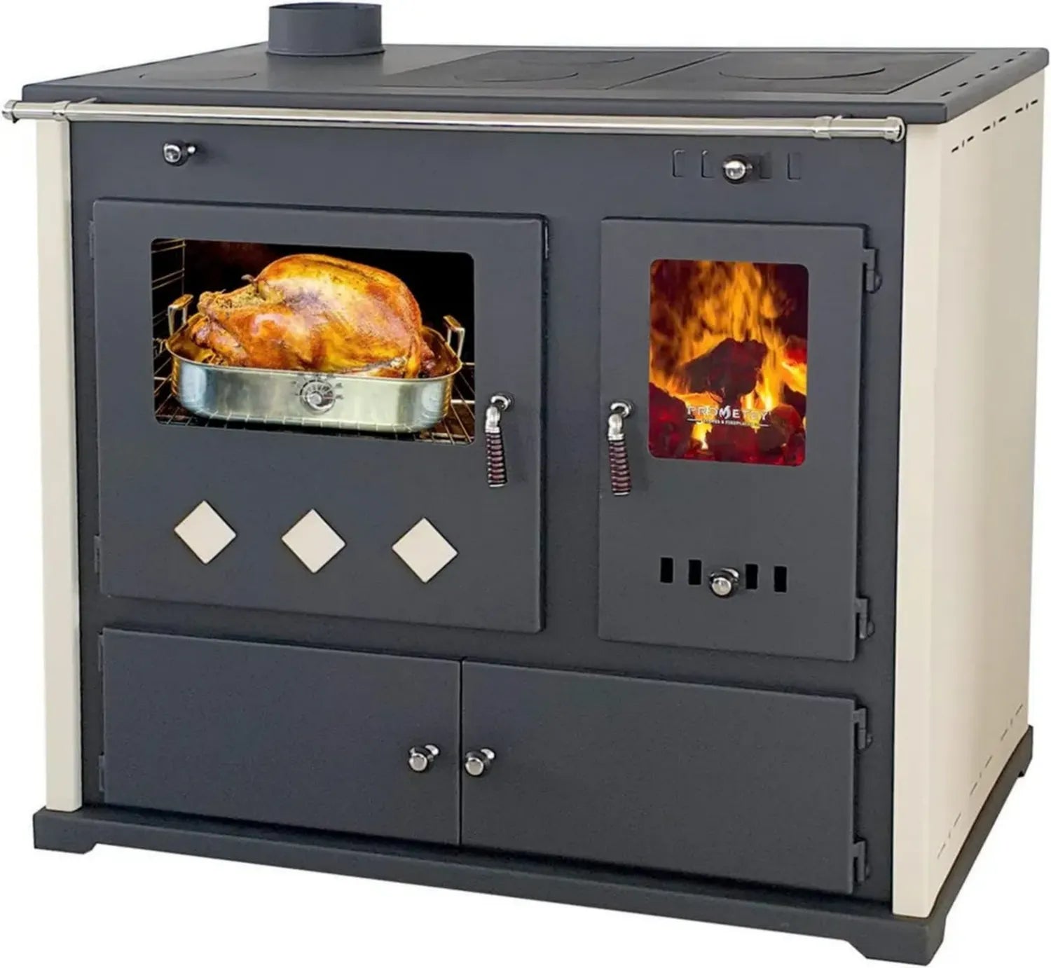 Stufa a legna Pracktik Lux Beige 9,5 kW con Forno e Piano Cottura
