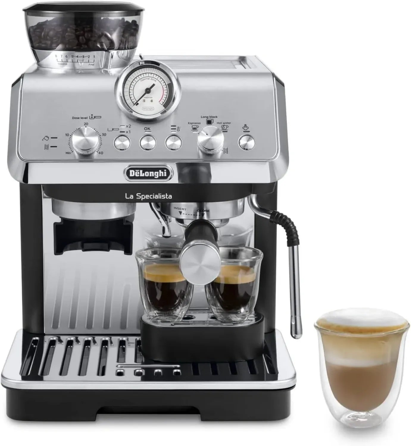 Macchina da Caffè Manuale De'Longhi La Specialista Arte con Funzione MyLatte Art, 8 Livelli di Macinazione e Controllo della Temperatura