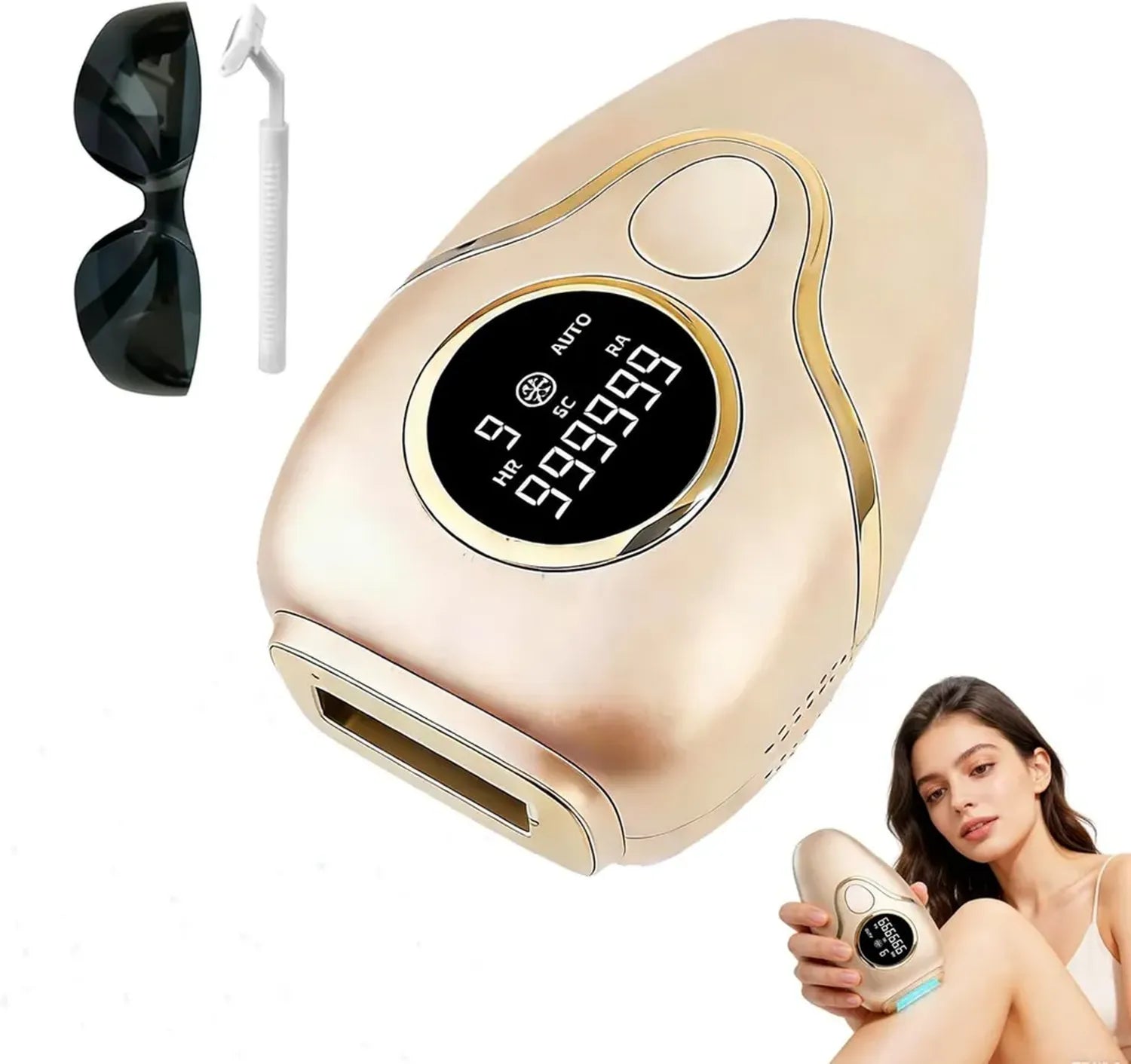 Dispositivo IPL con Raffreddamento, Epilazione Indolore a 9 Livelli, Oltre 1 Milione di Impulsi, Adatto per Corpo, Gambe e Area Bikini