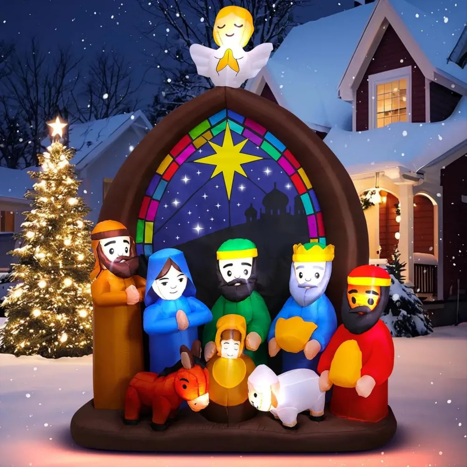 Decorazione gonfiabile natalizia da 2,4 m con LED per giardino e chiesa, Presepe e Gesù