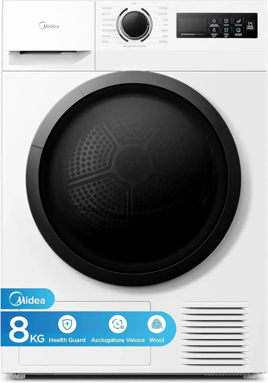 Midea Asciugatrice 8 Kg con Pompa di Calore, Installazione Libera, Classe A++, Rapida, 15 Programmi, Bianco - MD11EH80D