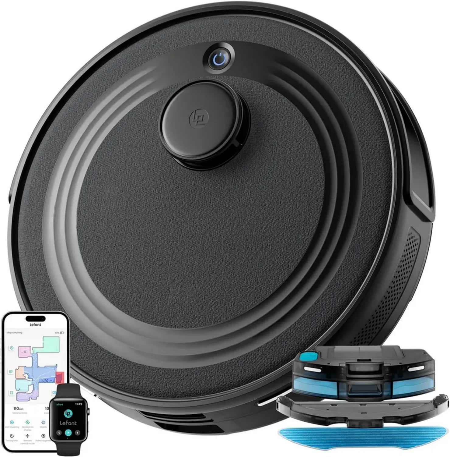 Robot Aspirapolvere Lefant M2 con Navigazione Laser, 6000Pa, Mappatura Intelligente, Evita Ostacoli, Pulizia 2 in 1, Compatibile con APP e Alexa, Nero