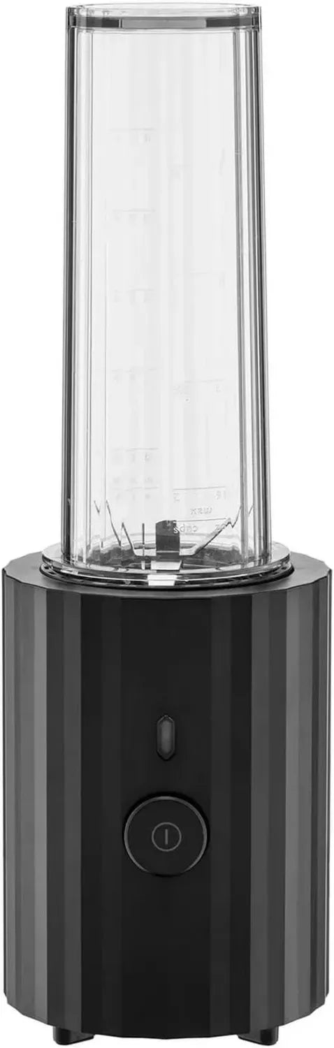Frullatore Alessi Plissé, Design Elegante, Resina Termoplastica, Contenitori Graduati, Mini Tritatutto, Spina EU, 380W, 55cl, Nero