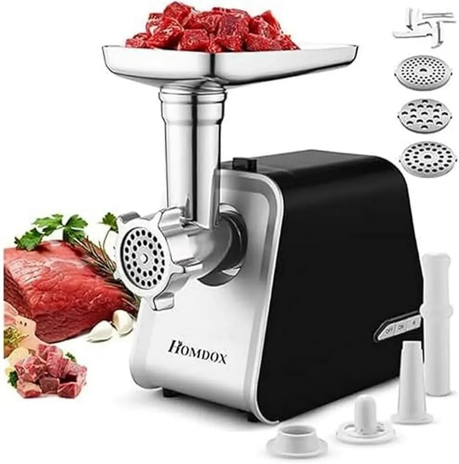 Tritacarne Elettrico 2000W Nictemaw, Multifunzione con Accessori per Salsicce e Piastre di Macinazione, Acciaio Inox per Uso Domestico