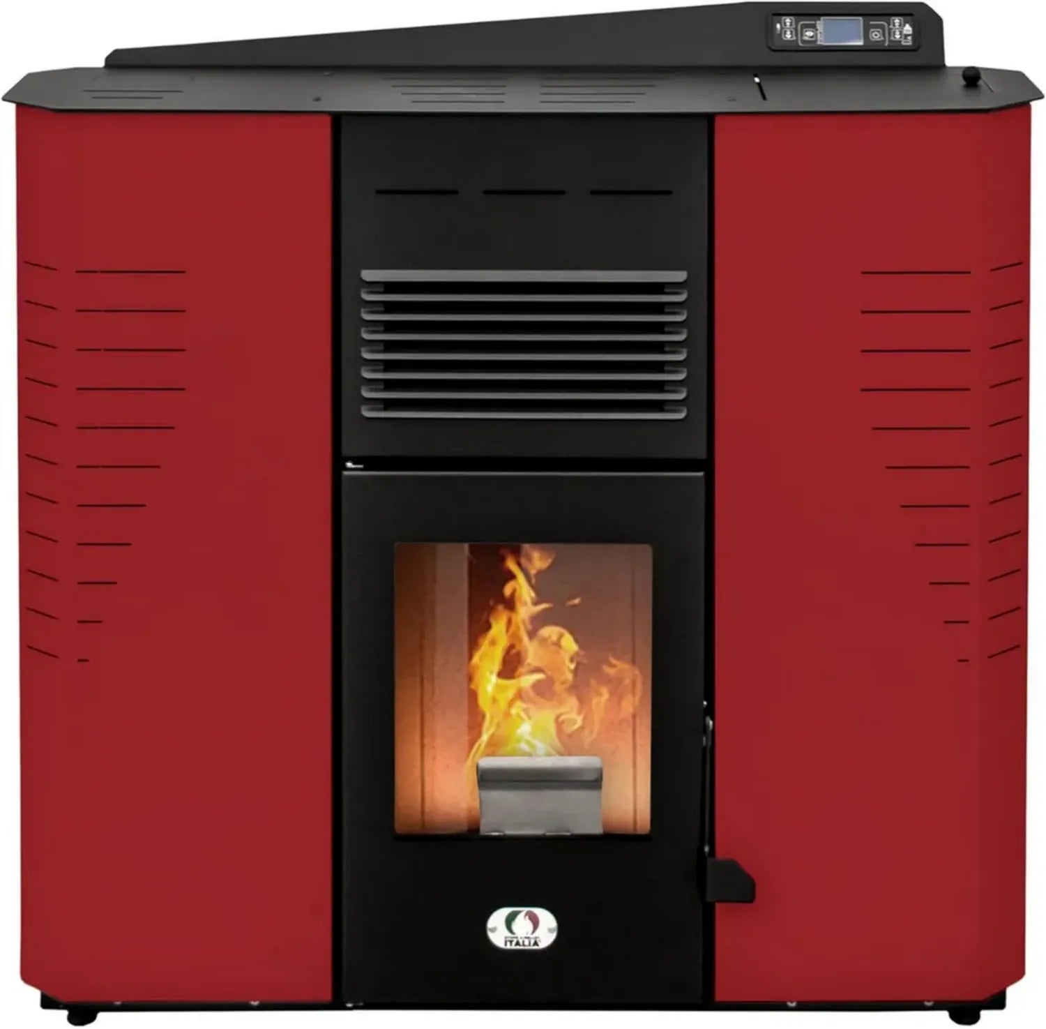 Stufa a Pellet Marmolada 14KW, Alta Efficienza 92%, Riscalda 130m², Autonomia 19 Ore, 5 Velocità Programmabili, Design Compatto, Garanzia 24 Mesi, Colore Rosso